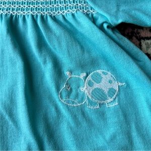 Vintage Health-Tex Blue White Hippo embroidered dress Moo Deng